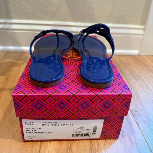 Tory Burch Miller Sandals Bright Indigo Patent Leather - Size 6 - Excellent - Picture 1 of 7